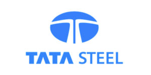 The TATA STEEL logo featuring a blue and white color scheme with the word 'TATA'